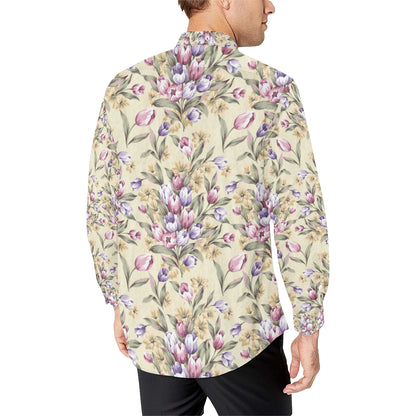 Tulip Pattern Print Design TP04 Men's Long Sleeve Shirt