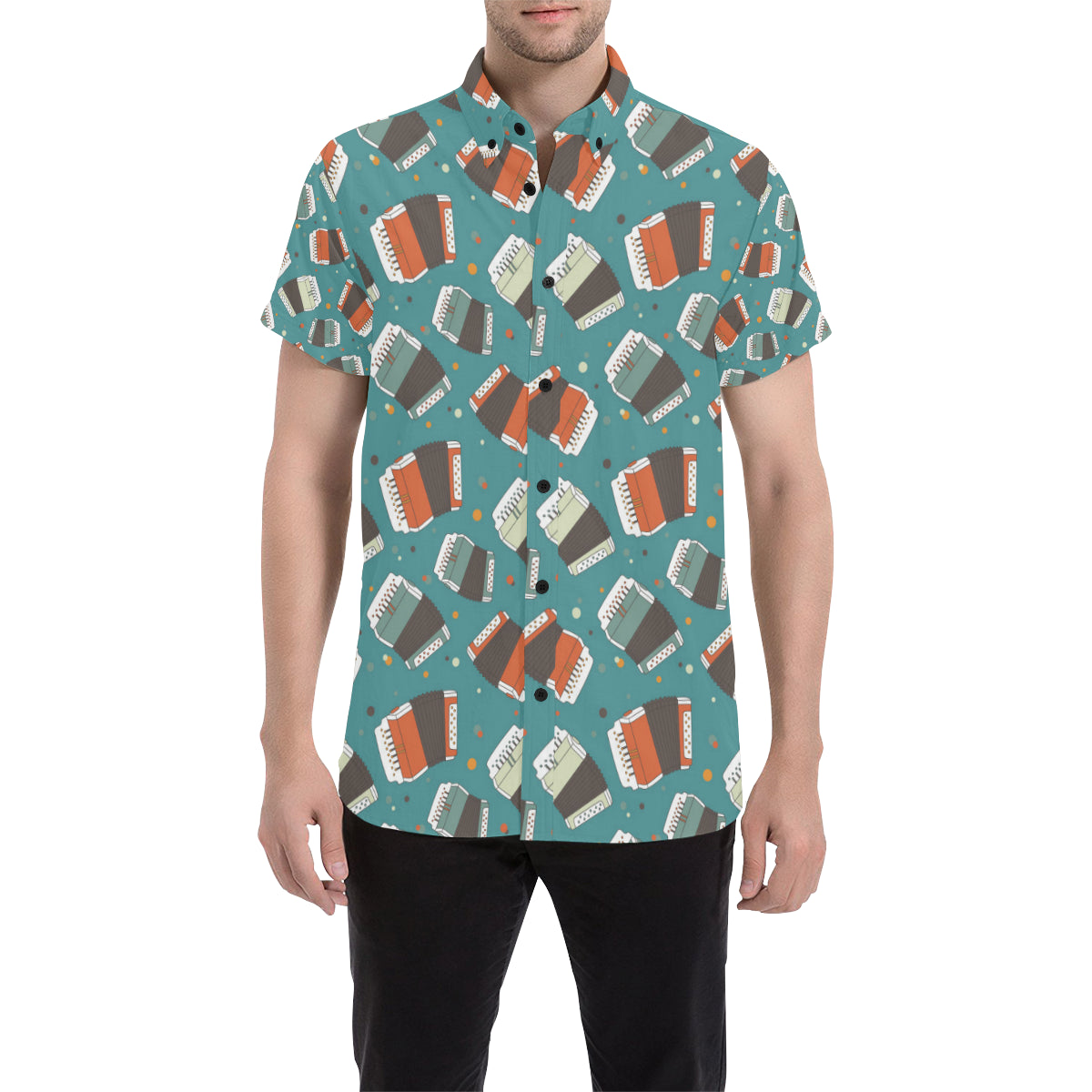 Accordion Pattern Print Design 02 Men's Short Sleeve Button Up Shirt
