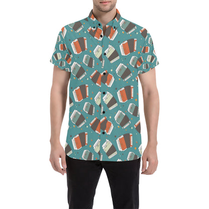 Accordion Pattern Print Design 02 Men's Short Sleeve Button Up Shirt