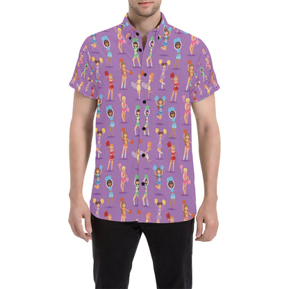 Cheerleader Pattern Print Design 02 Men's Short Sleeve Button Up Shirt