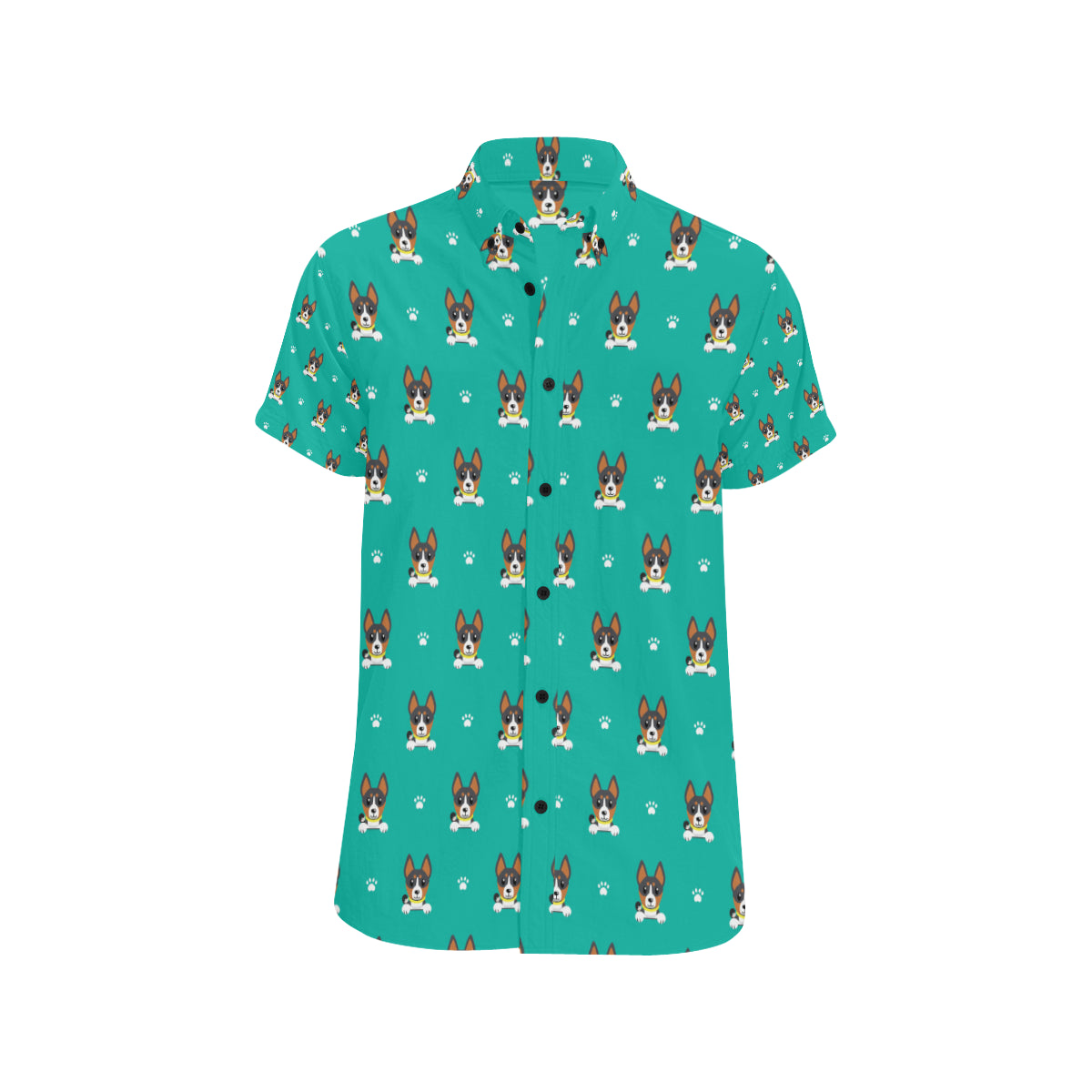 Basenji Pattern Print Design 03 Men's Short Sleeve Button Up Shirt