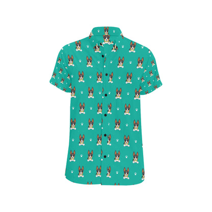 Basenji Pattern Print Design 03 Men's Short Sleeve Button Up Shirt