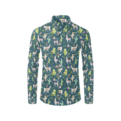 Llama with Cactus Design Print Men's Long Sleeve Shirt