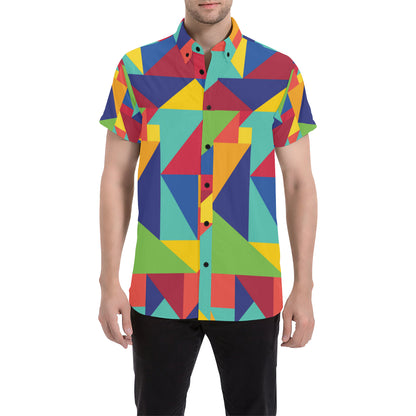 Mosaic Pattern Print Design 01 Men's Short Sleeve Button Up Shirt