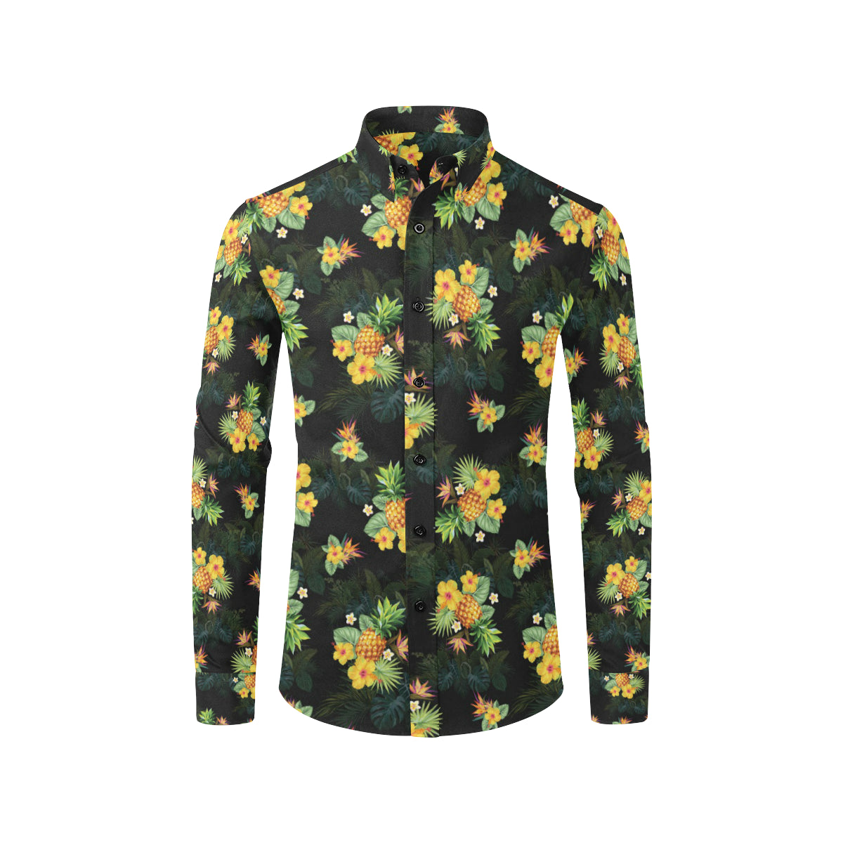 Pineapple Tropical Flower Print Pattern Men's Long Sleeve Shirt