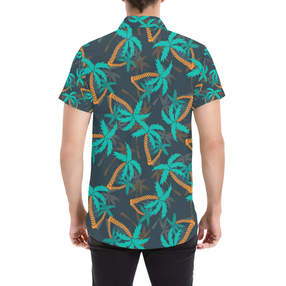 Palm Tree Pattern Print Design PT01 Men's Short Sleeve Button Up Shirt
