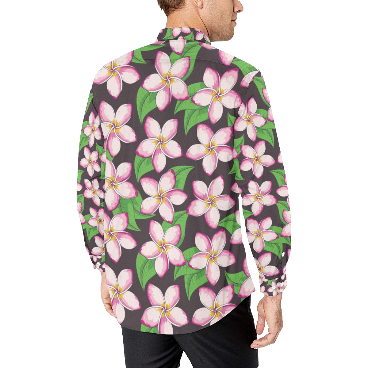 Pink Plumeria Pattern Print Design PM019 Men's Long Sleeve Shirt