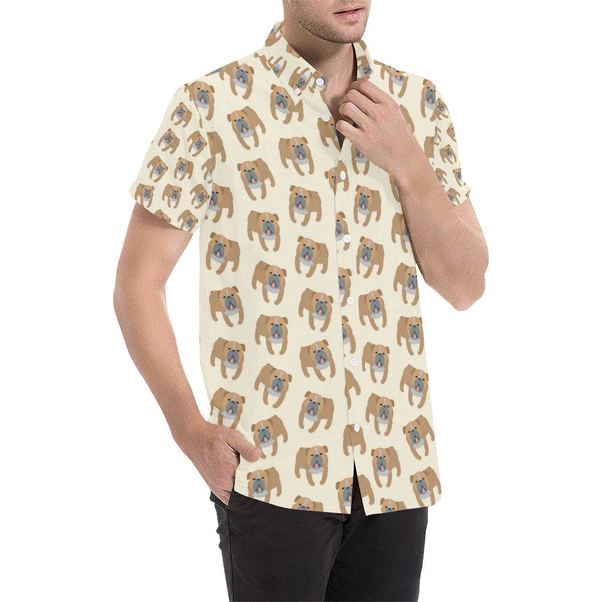 Bulldogs Pattern Print Design 01 Men's Short Sleeve Button Up Shirt
