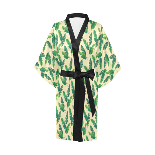 Banana Leaf Pattern Print Design 01 Women's Short Kimono