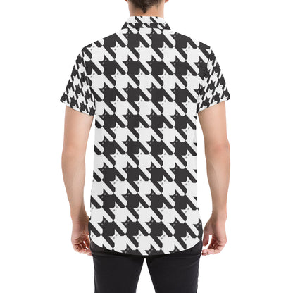 Cat HoundstoothPattern Print Design 01 Men's Short Sleeve Button Up Shirt