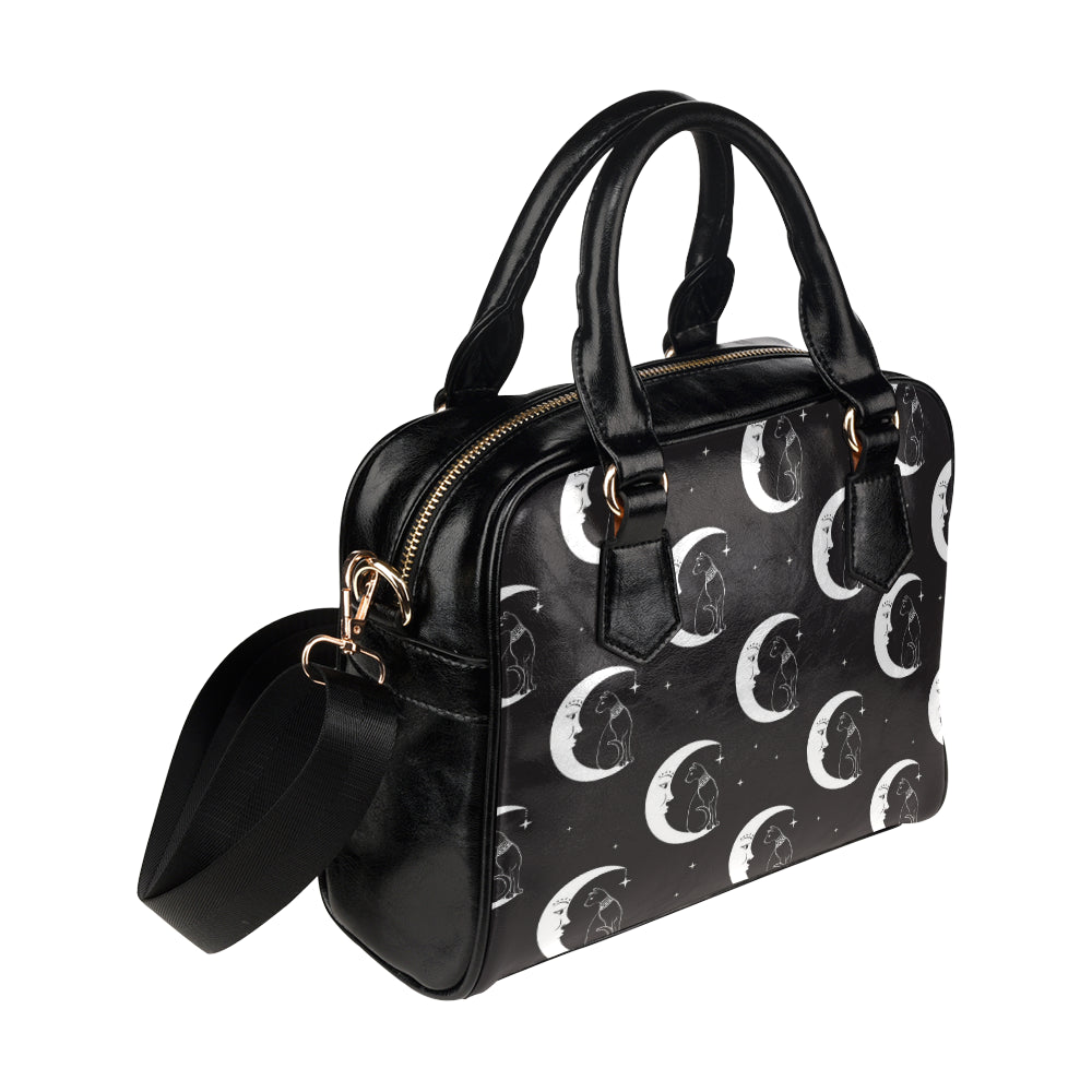 Moon with Cat Pattern Print Design 04 Shoulder Handbag