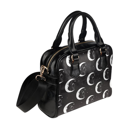 Moon with Cat Pattern Print Design 04 Shoulder Handbag