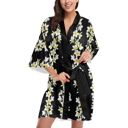White Plumeria Pattern Print Design PM08 Women Kimono Robe