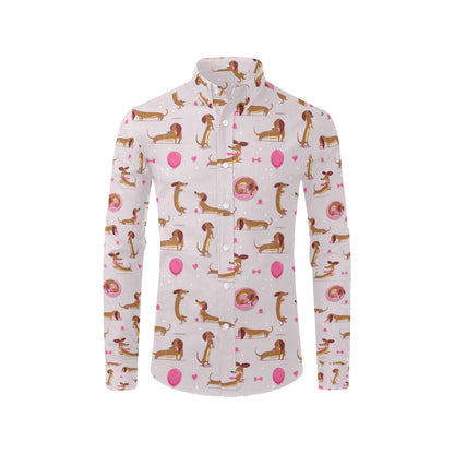 Dachshund Pattern Print Design 10 Men's Long Sleeve Shirt