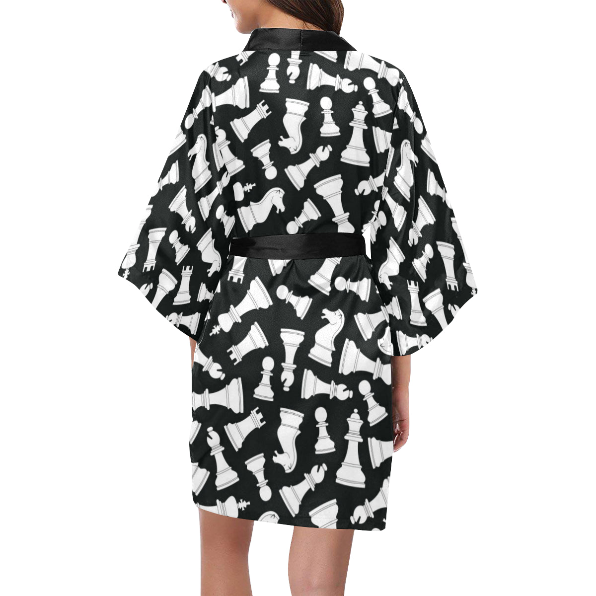 Chess Pattern Print Design 01 Women's Short Kimono