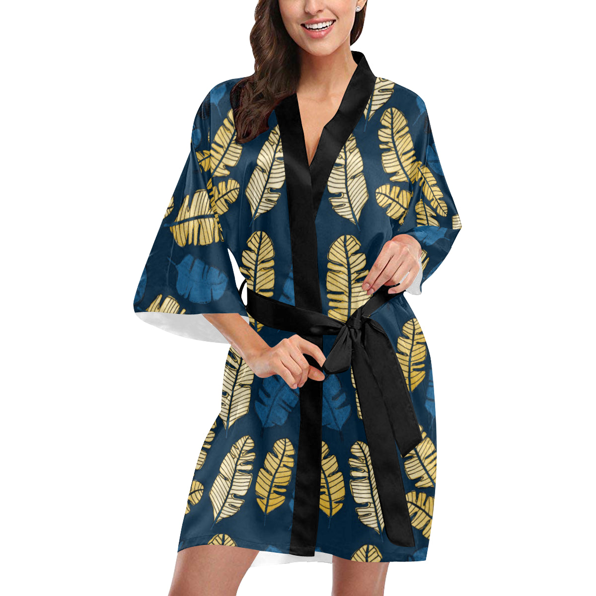 Banana Leaf Pattern Print Design BL09 Women's Short Kimono