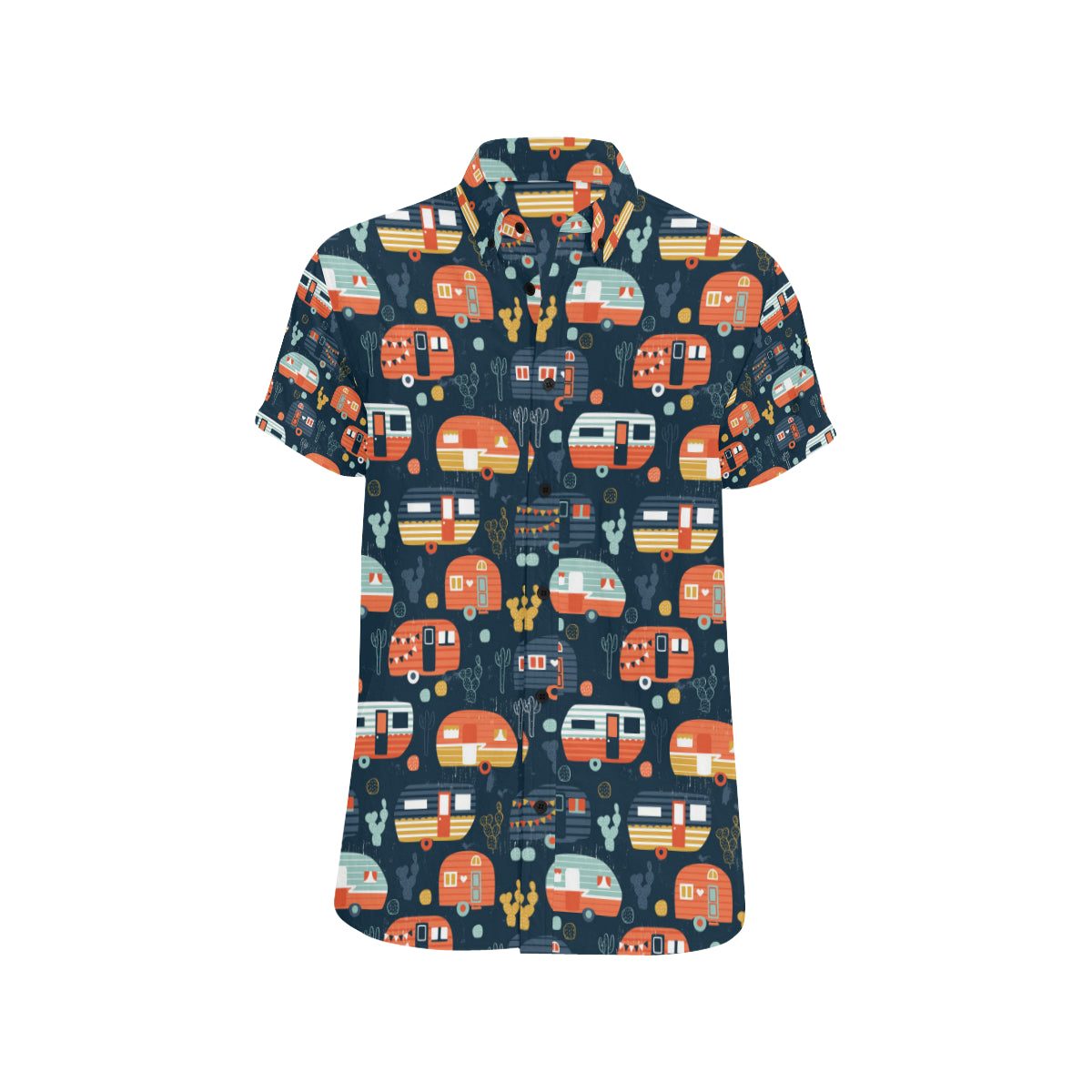 Camper Caravan Print Pattern Men's Short Sleeve Button Up Shirt