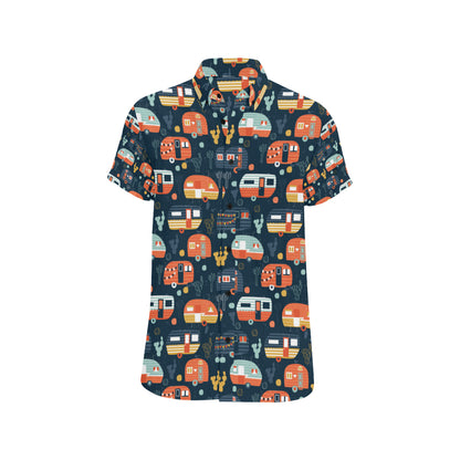 Camper Caravan Print Pattern Men's Short Sleeve Button Up Shirt