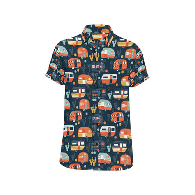 Camper Caravan Print Pattern Men's Short Sleeve Button Up Shirt