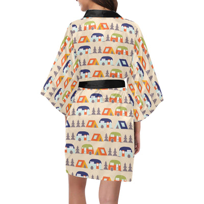 Camper Tent Pattern Print Design 03 Women's Short Kimono