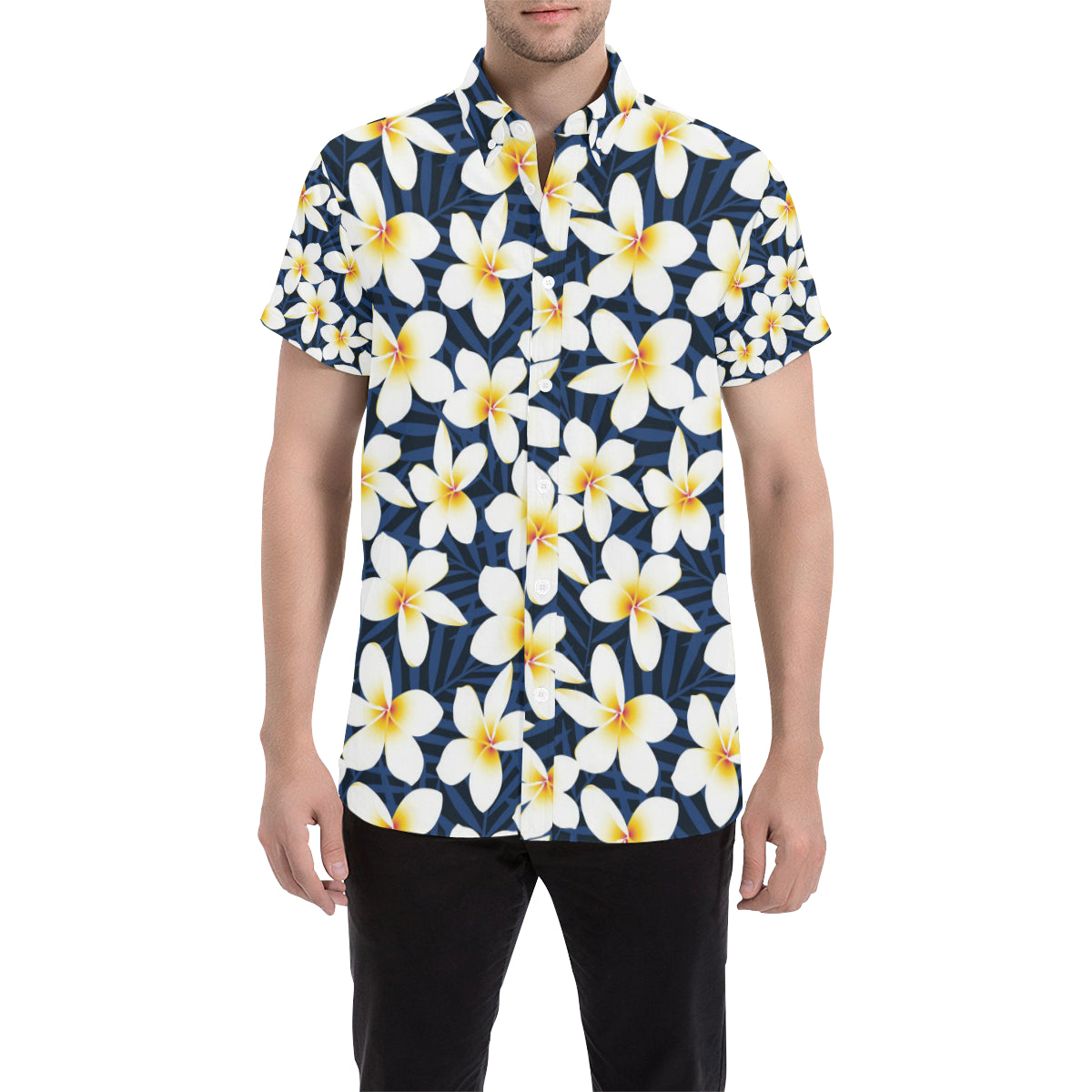 Plumeria Pattern Print Design PM026 Men's Short Sleeve Button Up Shirt