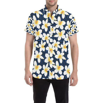 Plumeria Pattern Print Design PM026 Men's Short Sleeve Button Up Shirt