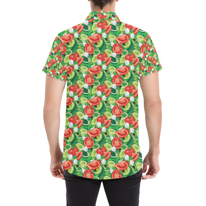 Vegan Salad Themed Design Print Men's Short Sleeve Button Up Shirt