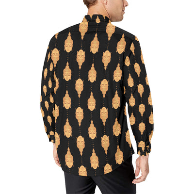 Buddha Head Gold Print Men's Long Sleeve Shirt