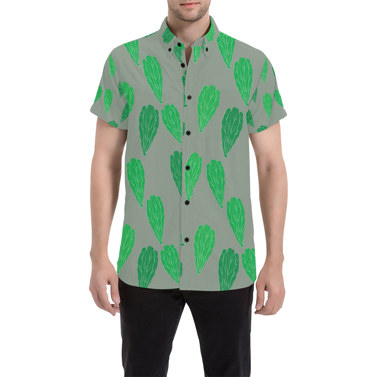 Lettuce Pattern Print Design 02 Men's Short Sleeve Button Up Shirt