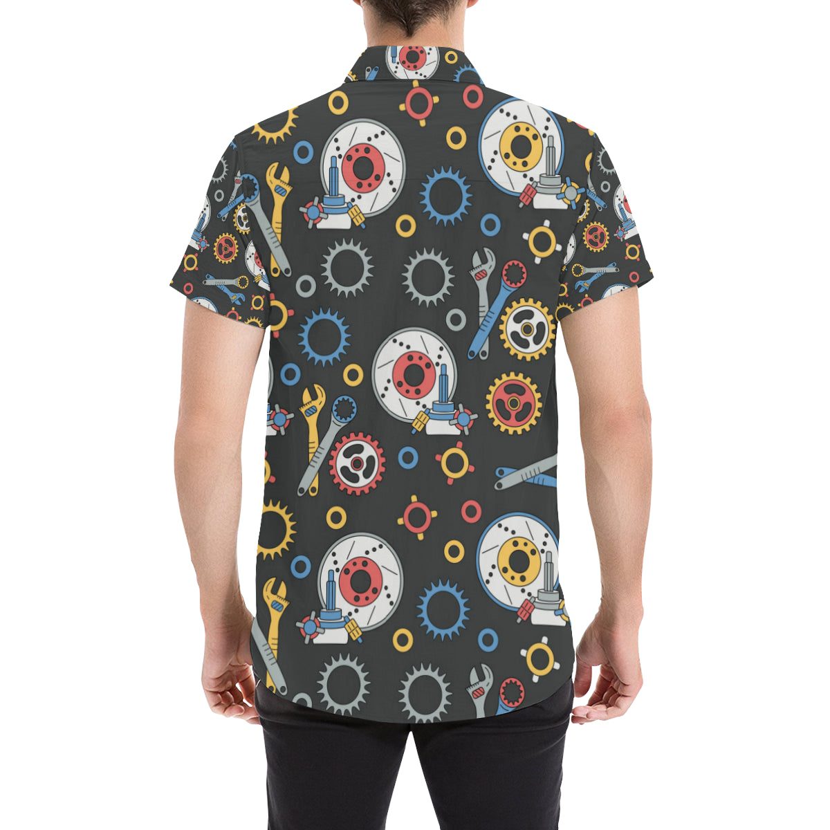 Mechanic Pattern Print Design 01 Men's Short Sleeve Button Up Shirt