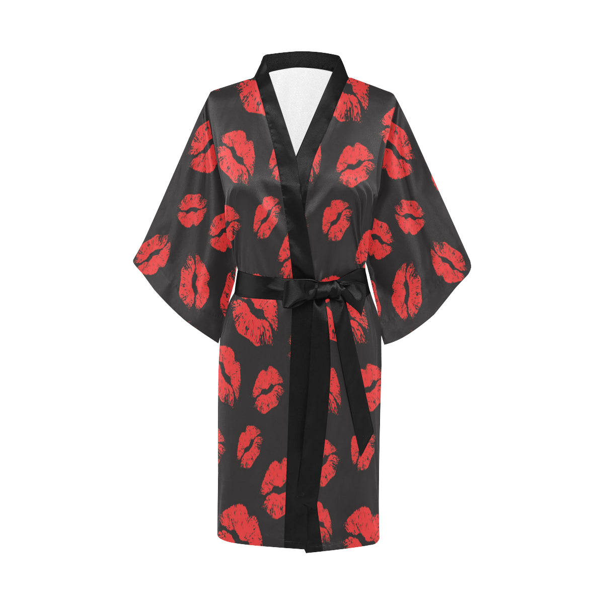 Lip Red Pattern Print Design 02 Women's Short Kimono