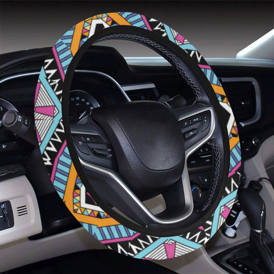Multicolor zigzag Tribal Aztec Steering Wheel Cover with Elastic Edge