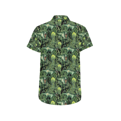 Dinosaur T Rex Print Pattern Men's Short Sleeve Button Up Shirt