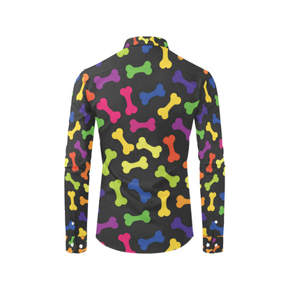 Dog Bone Neon Color Pattern Print Design 02 Men's Long Sleeve Shirt