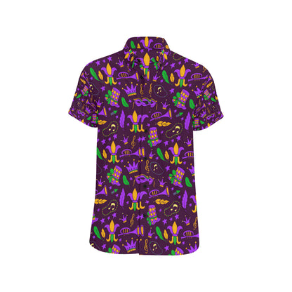 Mardi Gras Pattern Print Design 08 Men's Short Sleeve Button Up Shirt