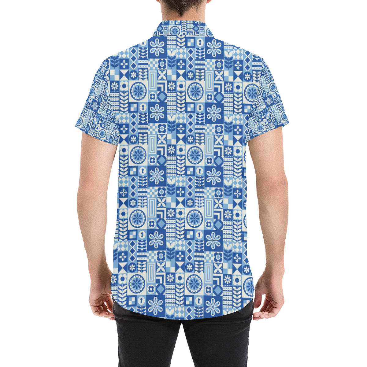 Swedish Print Pattern Men's Short Sleeve Button Up Shirt