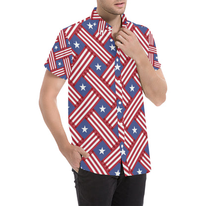 American flag Pattern Men's Short Sleeve Button Up Shirt