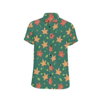 Maple Leaf Pattern Print Design 04 Men's Short Sleeve Button Up Shirt