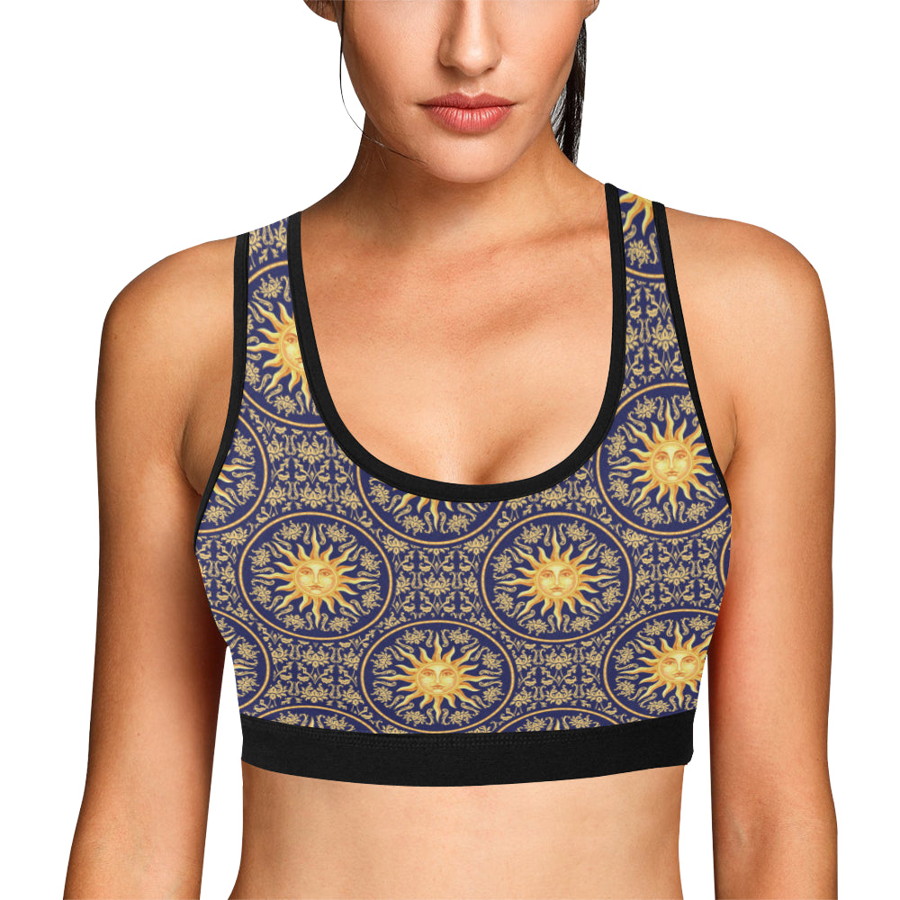 Celestial Gold Sun Face Sports Bra