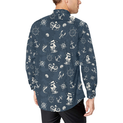 Nautical Sea Themed Print Men's Long Sleeve Shirt