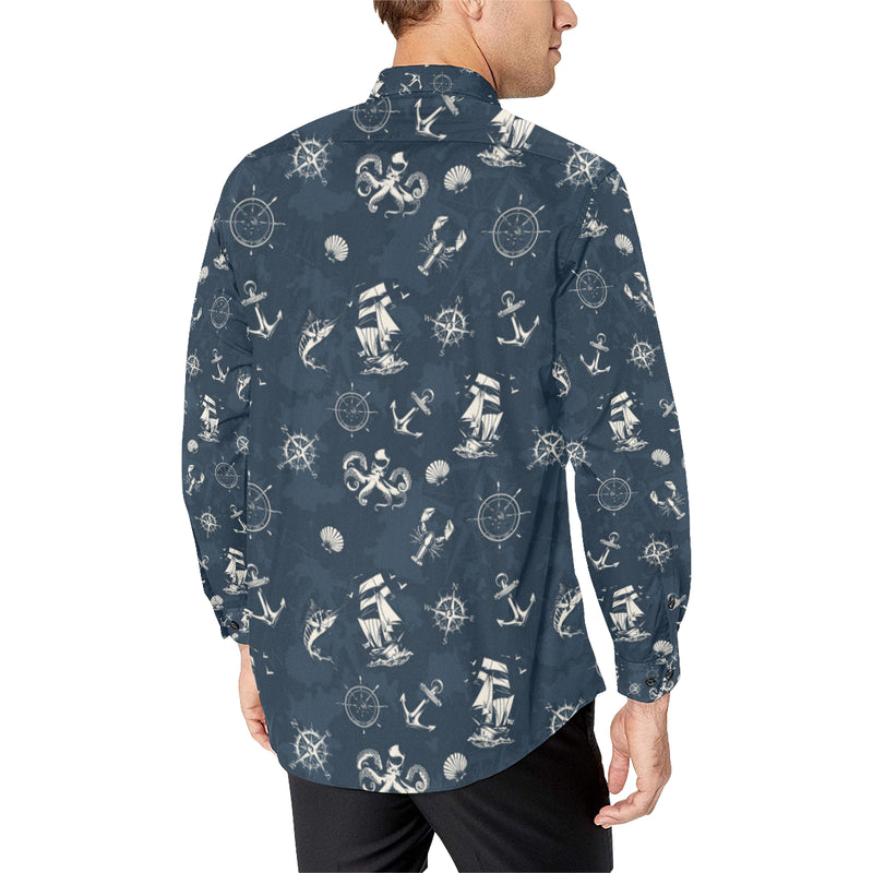 Nautical Sea Themed Print Men's Long Sleeve Shirt