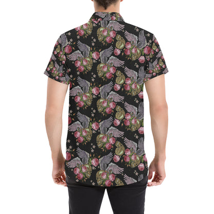 Angel Wings Pattern Print Design 06 Men's Short Sleeve Button Up Shirt