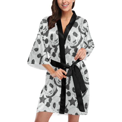 Panda Pattern Print Design A02 Women's Short Kimono
