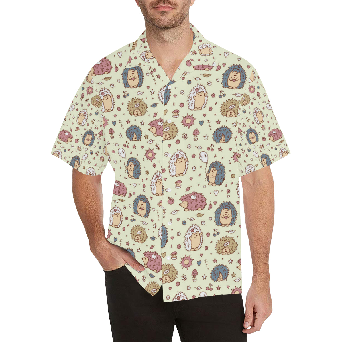 Hedgehog Cute Pattern Print Design 01 Men's Hawaiian Shirt