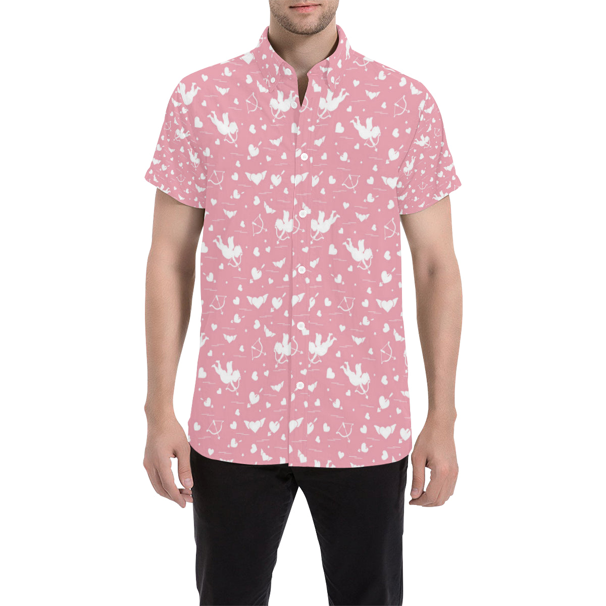 Cupid Pattern Print Design 03 Men's Short Sleeve Button Up Shirt