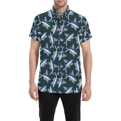 Flying Fish Pattern Print Design 04 Men's Short Sleeve Button Up Shirt