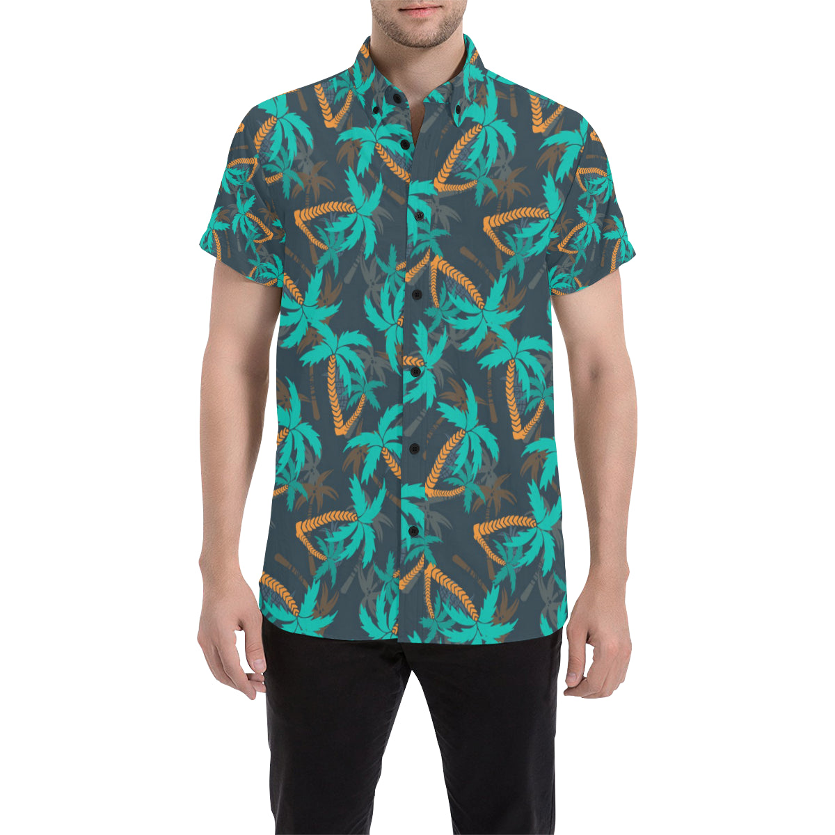 Palm Tree Pattern Print Design PT01 Men's Short Sleeve Button Up Shirt