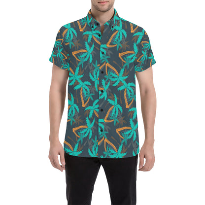 Palm Tree Pattern Print Design PT01 Men's Short Sleeve Button Up Shirt