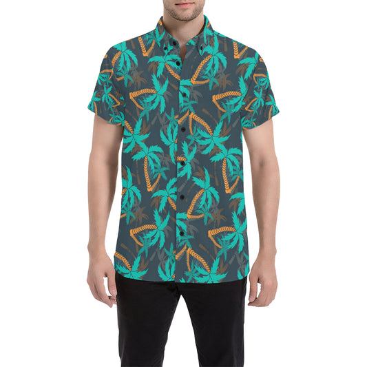 Palm Tree Pattern Print Design PT01 Men's Short Sleeve Button Up Shirt