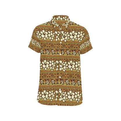 Hawaiian Themed Pattern Print Design H015 Men's Short Sleeve Button Up Shirt